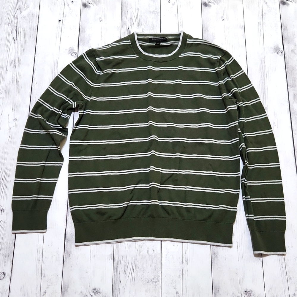 Banana Republic Medium Green and white stripe sweater